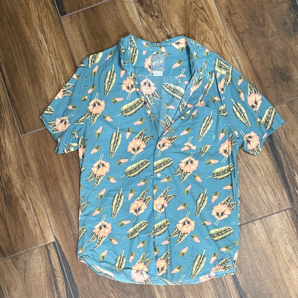 RVCA Teal and Peach Floral Men's Shirt